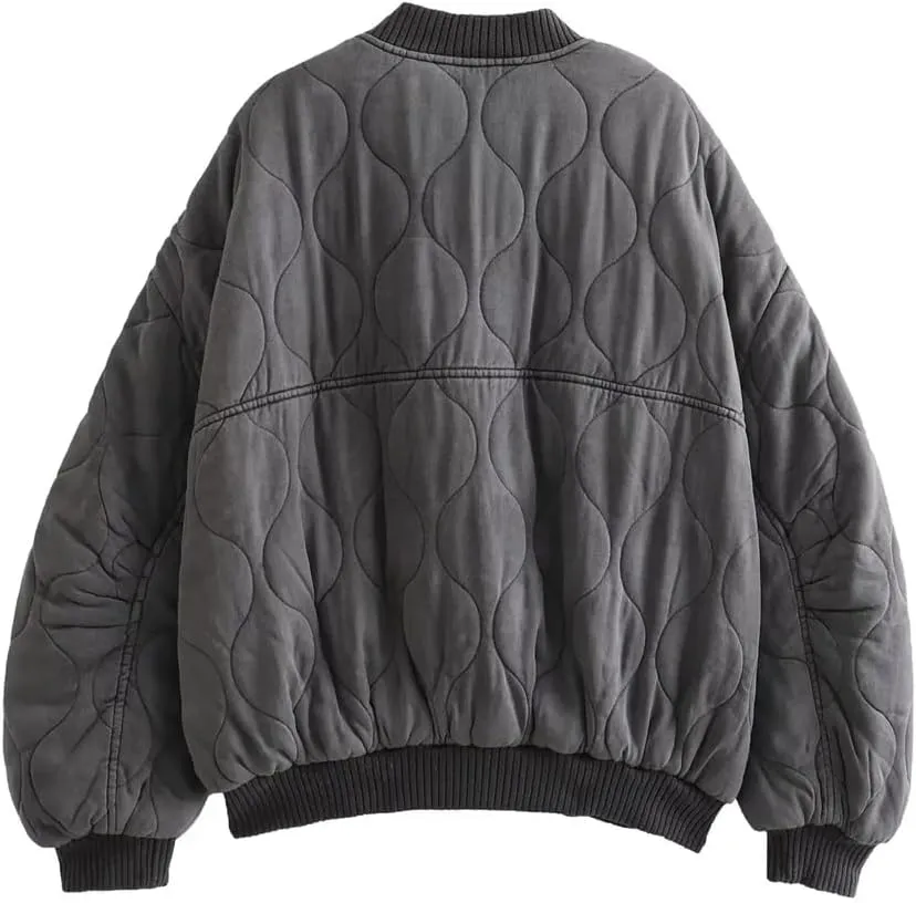Fnfmrfmr Women Stand Collar Cotton Padded Coat Winter Thicken Warm Long Sleeve Zipper Loose Jacket Parkas