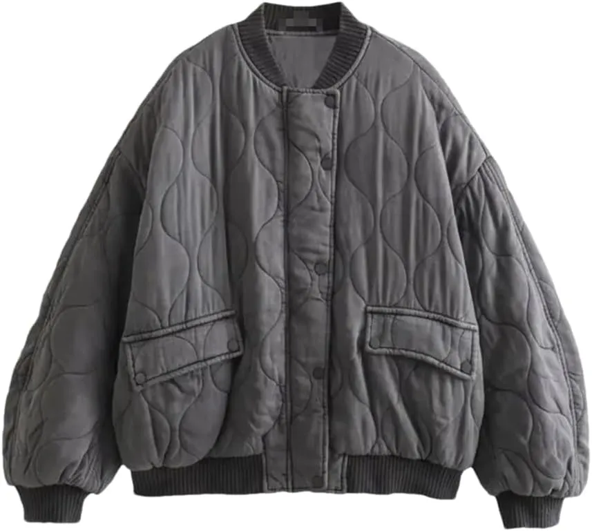 Fnfmrfmr Women Stand Collar Cotton Padded Coat Winter Thicken Warm Long Sleeve Zipper Loose Jacket Parkas