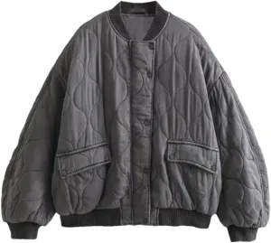 Fnfmrfmr Women Stand Collar Cotton Padded Coat Winter Thicken Warm Long Sleeve Zipper Loose Jacket Parkas