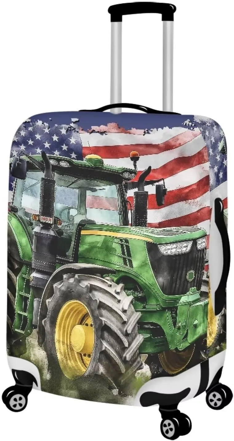 FOR U DESIGNS Large Luggage Cover 18-21 Inch Travel Luggage Cover Protector American Flag Tractor Print Luggage Case Cover Soft Fabric Washable