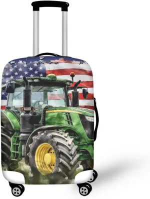FOR U DESIGNS Large Luggage Cover 18-21 Inch Travel Luggage Cover Protector American Flag Tractor Print Luggage Case Cover Soft Fabric Washable