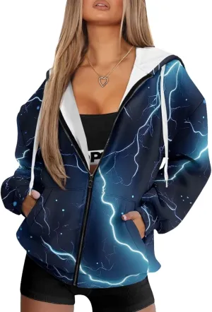 Full Zip Up Hoodies for Women Long Sleeve Track Jackets Loose Sweatshirt Drawstring Pullover Sweaters With Pockets