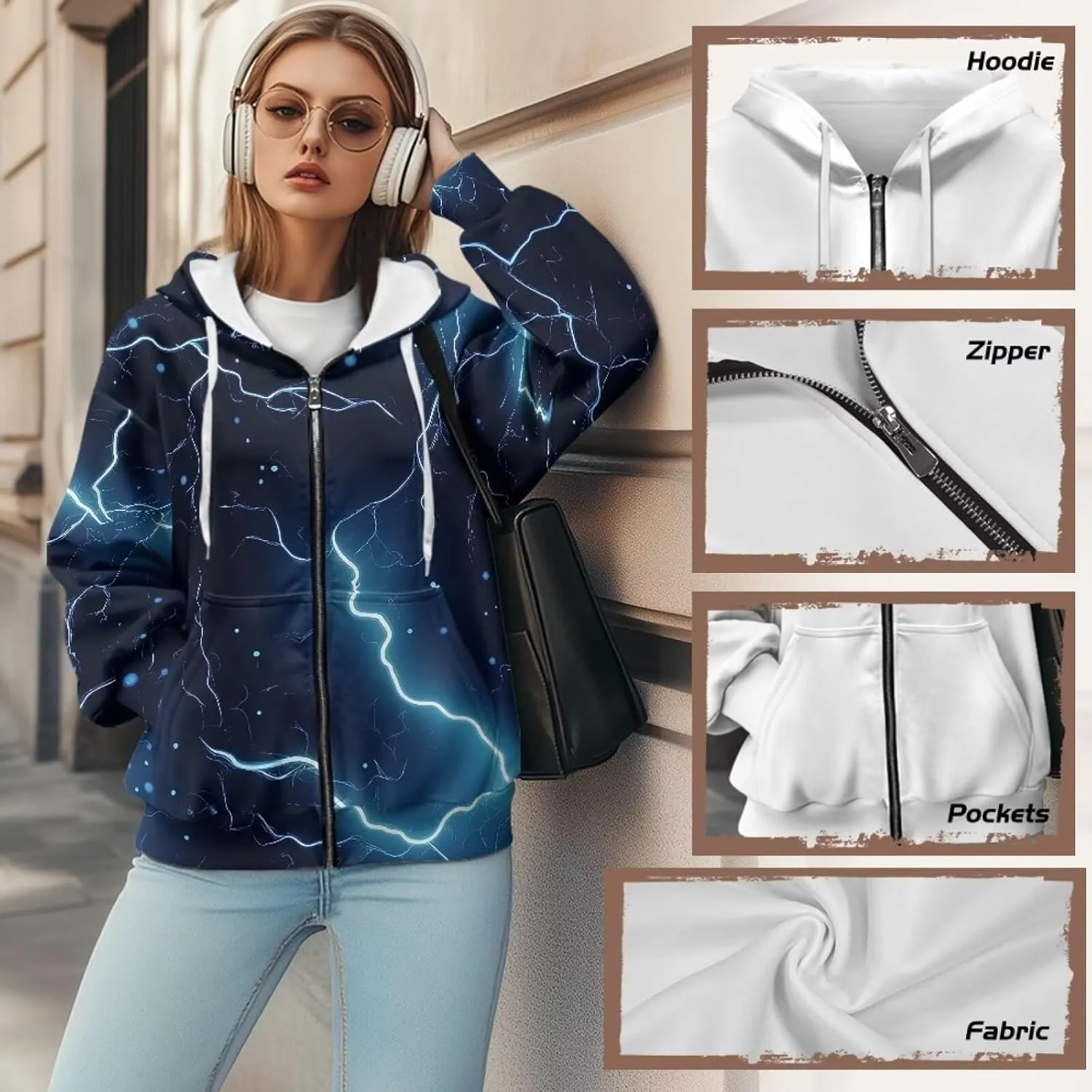 Full Zip Up Hoodies for Women Long Sleeve Track Jackets Loose Sweatshirt Drawstring Pullover Sweaters With Pockets