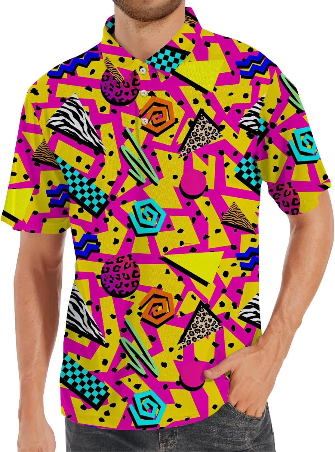 Funny Golf Shirts for Men,Funny Golf Polos for Men Short Sleeve,Mens 70s 80s Outfit Funny Hawaiian Golf Shirt