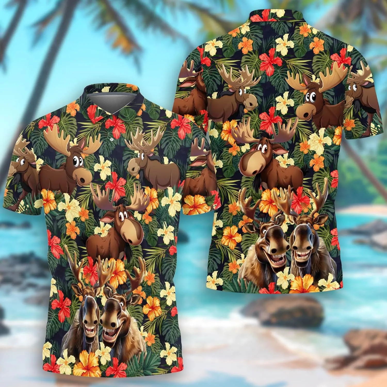 Funny Moose Polo Shirts for Men - Short Sleeve Golf Shirts Dry Fit Mens Polo T-Shirt Casual Style 07