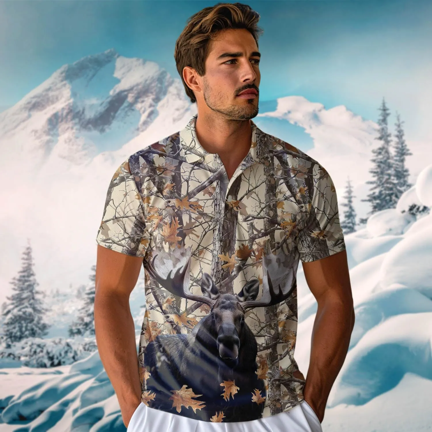 Funny Moose Polo Shirts for Men - Short Sleeve Golf Shirts Dry Fit Mens Polo T-Shirt Casual Style 07