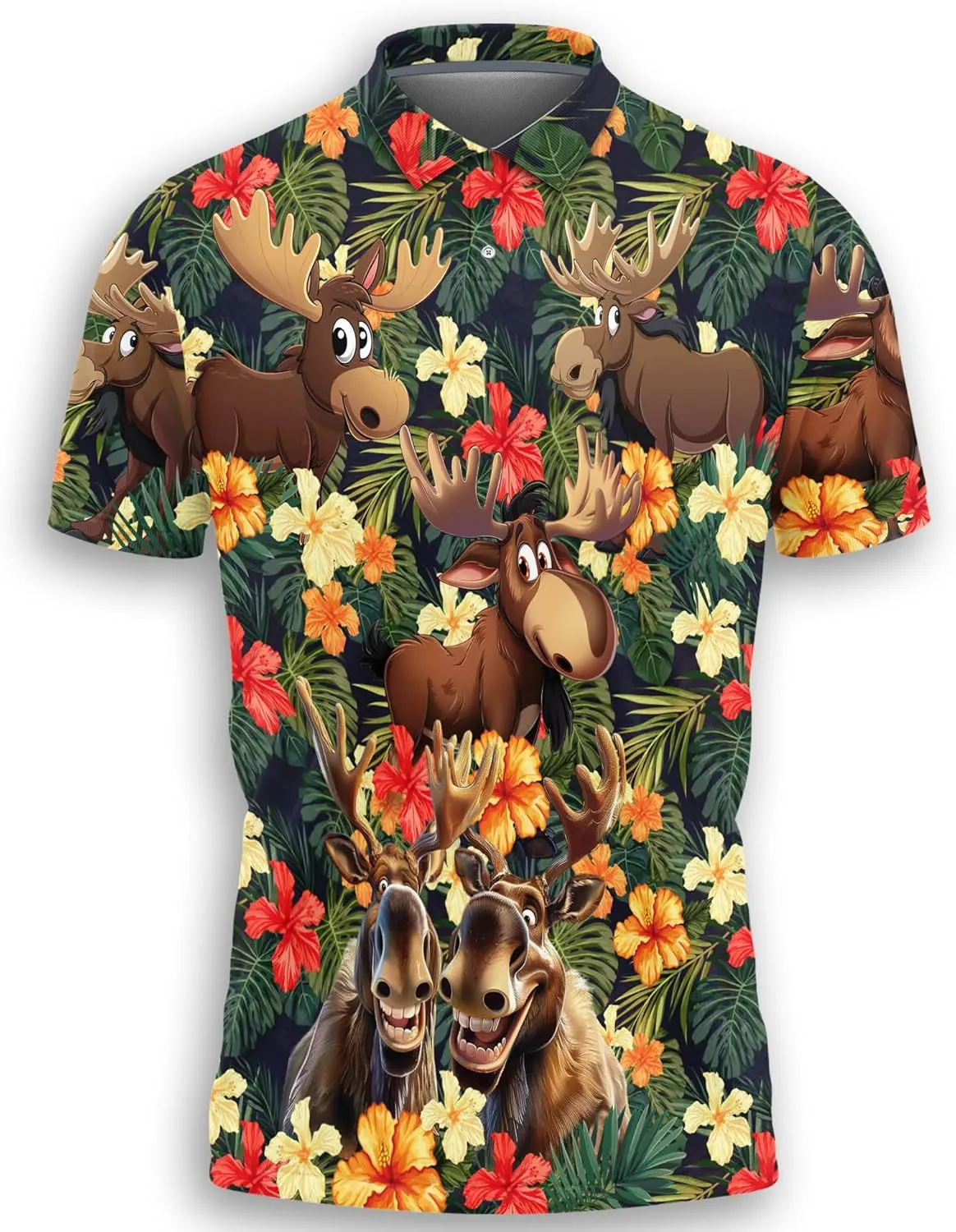 Funny Moose Polo Shirts for Men - Short Sleeve Golf Shirts Dry Fit Mens Polo T-Shirt Casual Style 07