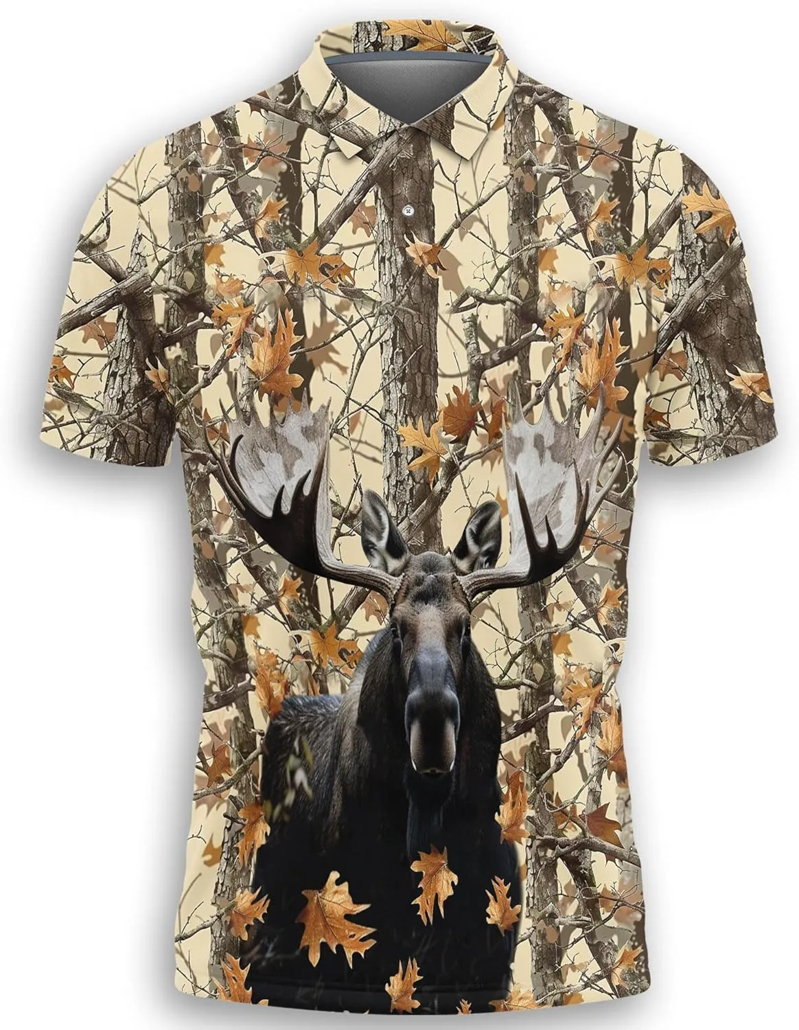 Funny Moose Polo Shirts for Men - Short Sleeve Golf Shirts Dry Fit Mens Polo T-Shirt Casual Style 07