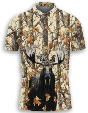 Funny Moose Polo Shirts for Men - Short Sleeve Golf Shirts Dry Fit Mens Polo T-Shirt Casual Style 07