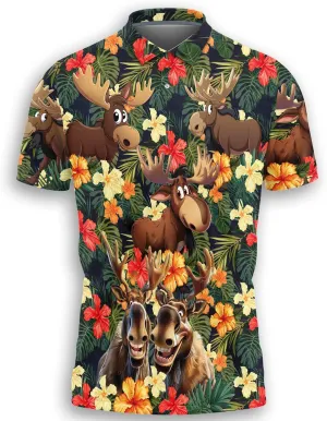 Funny Moose Polo Shirts for Men - Short Sleeve Golf Shirts Dry Fit Mens Polo T-Shirt Casual Style 07