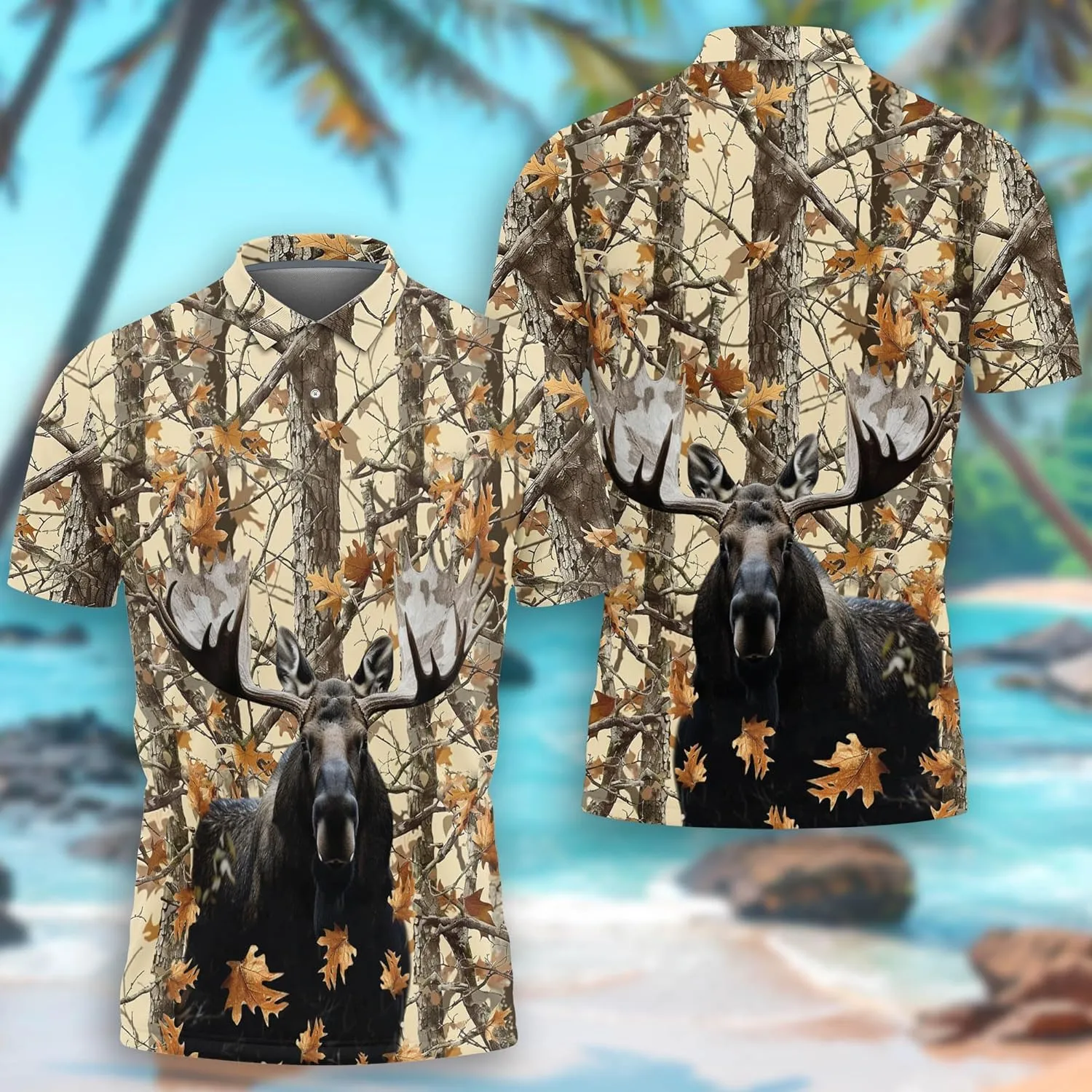 Funny Moose Polo Shirts for Men - Short Sleeve Golf Shirts Dry Fit Mens Polo T-Shirt Casual Style 07