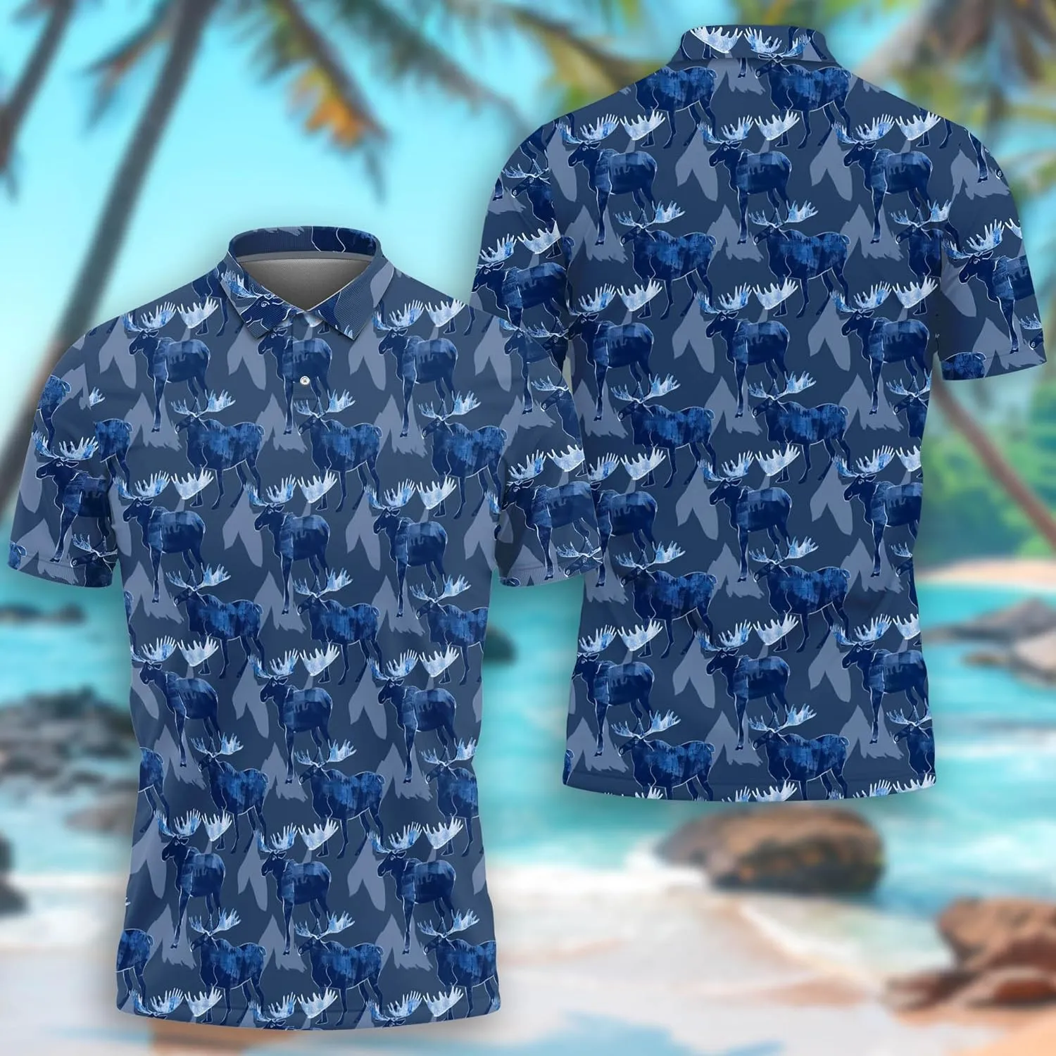 Funny Moose Polo Shirts for Men - Short Sleeve Golf Shirts Dry Fit Mens Polo T-Shirt Casual Style 07