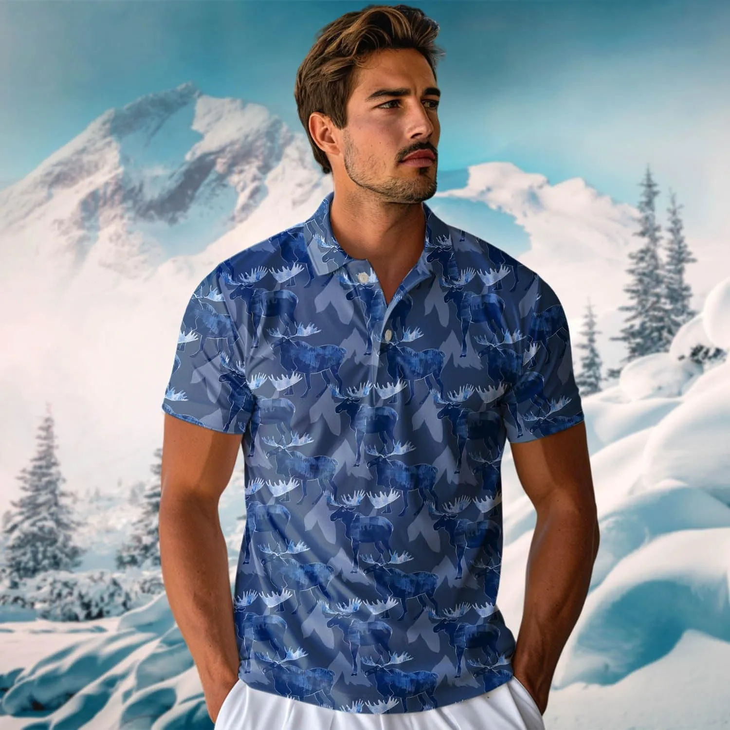 Funny Moose Polo Shirts for Men - Short Sleeve Golf Shirts Dry Fit Mens Polo T-Shirt Casual Style 07