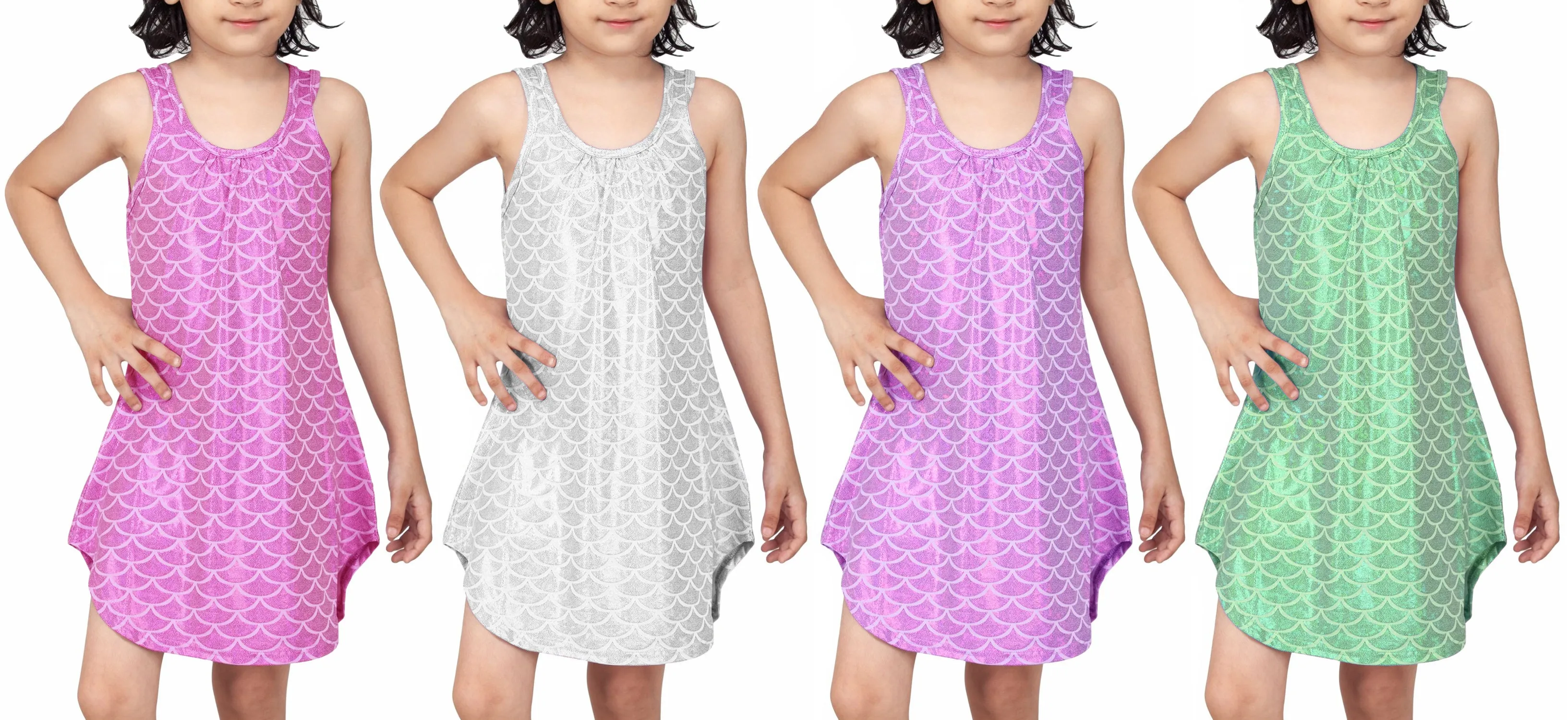 G-CUFSH - Wholesale Girl's Mermaid Scale Foil Print Cover-Up Dress