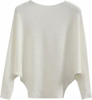 GABERLY Boat Neck Batwing Sleeves Dolman Knitted Sweaters and Pullovers Tops for Women