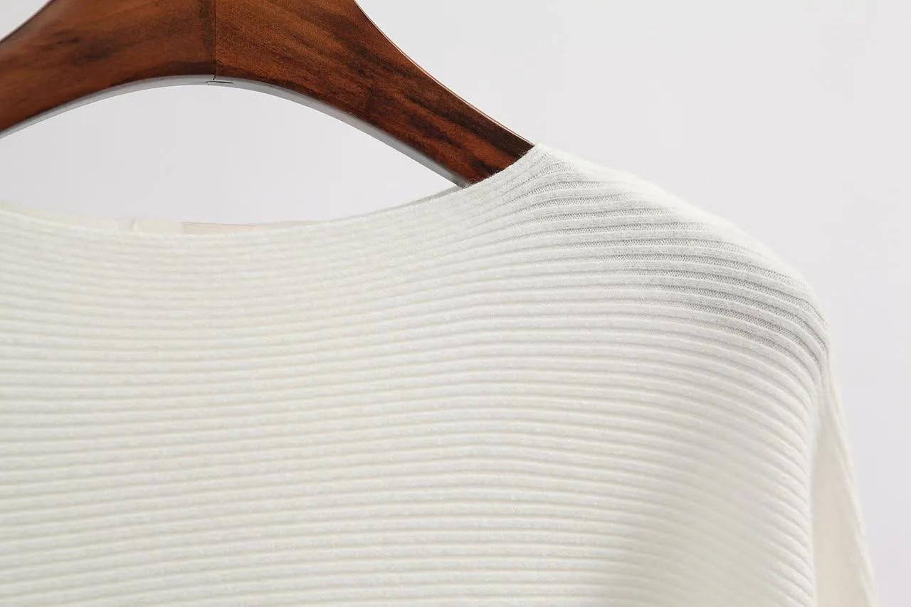 GABERLY Boat Neck Batwing Sleeves Dolman Knitted Sweaters and Pullovers Tops for Women