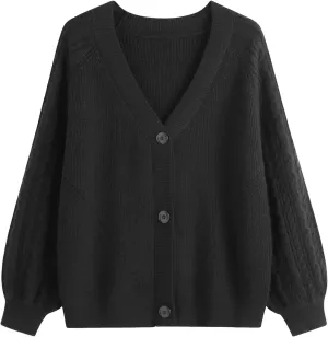 GABERLY Button Down Thickened Sweaters V Neck Open Front Loose Oversized Cardigans Knit Outwear for Women