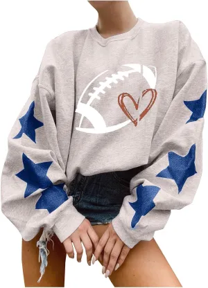 Game Day Sweatshirts for Women Trendy Long Sleeve Oversized Pullover Fashion Football Star Tops Winter Comfort Clothes