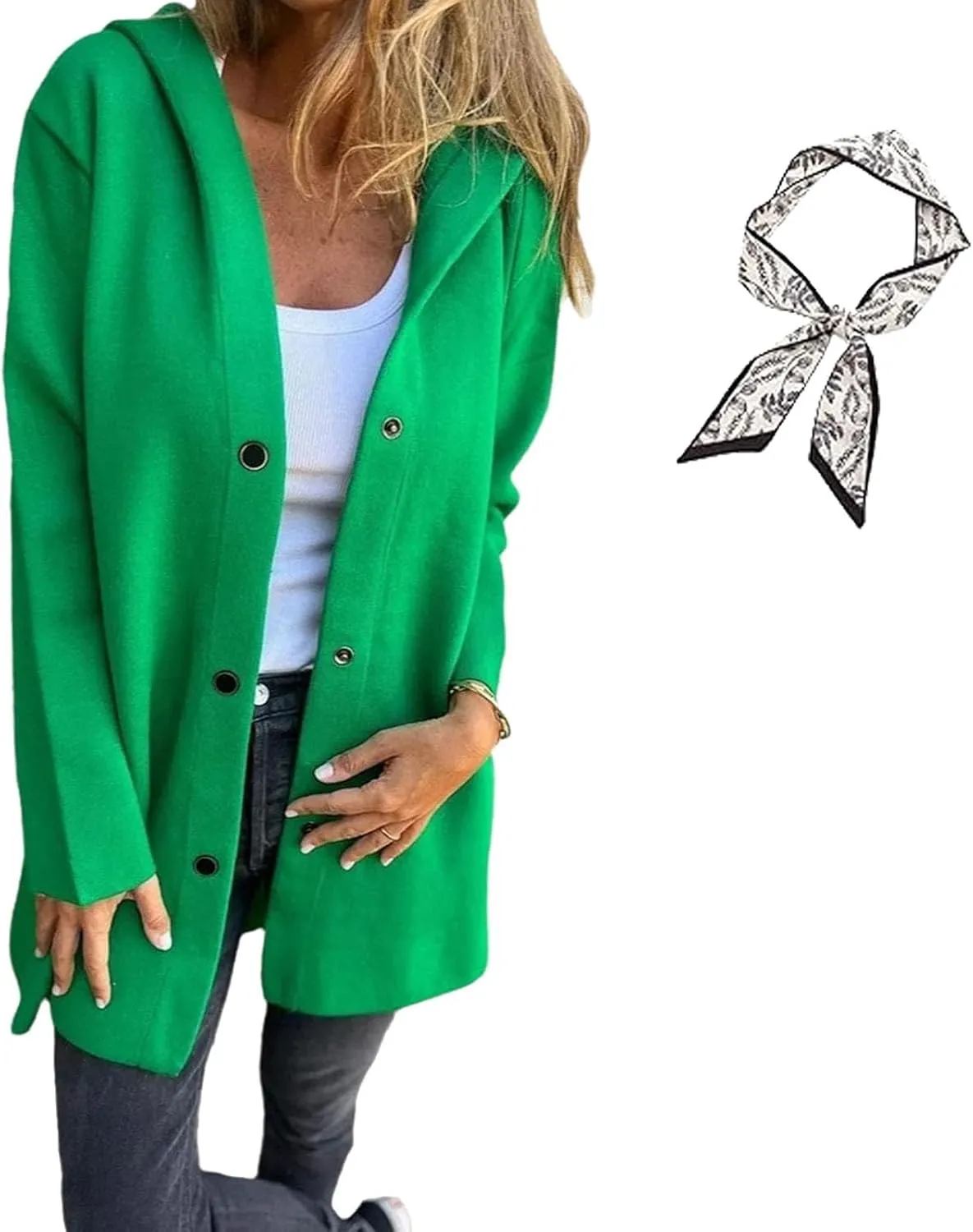 GDSAFS Casual Single Breasted Hooded Jacket, Lapel Neck Long Sleeve Solid Color Trench Coat for Women