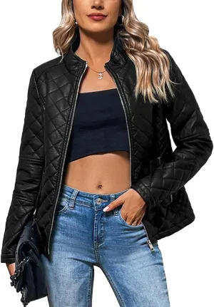 Geschallino Women's Faux Leather Jacket Spring Fall Clothes Trendy Motorcycle Biker Coat