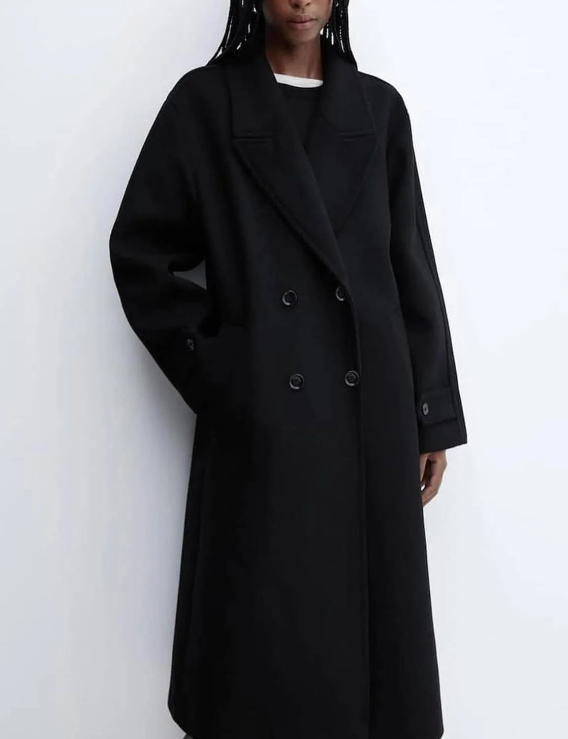 Gihuo Women's Notched Collar Wool Blend Pea Coat Winter Double Breasted Trench Coat Long Oversized Button Down Overcoats