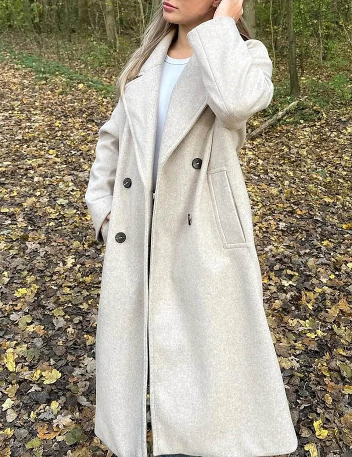 Gihuo Women's Notched Collar Wool Blend Pea Coat Winter Double Breasted Trench Coat Long Oversized Button Down Overcoats