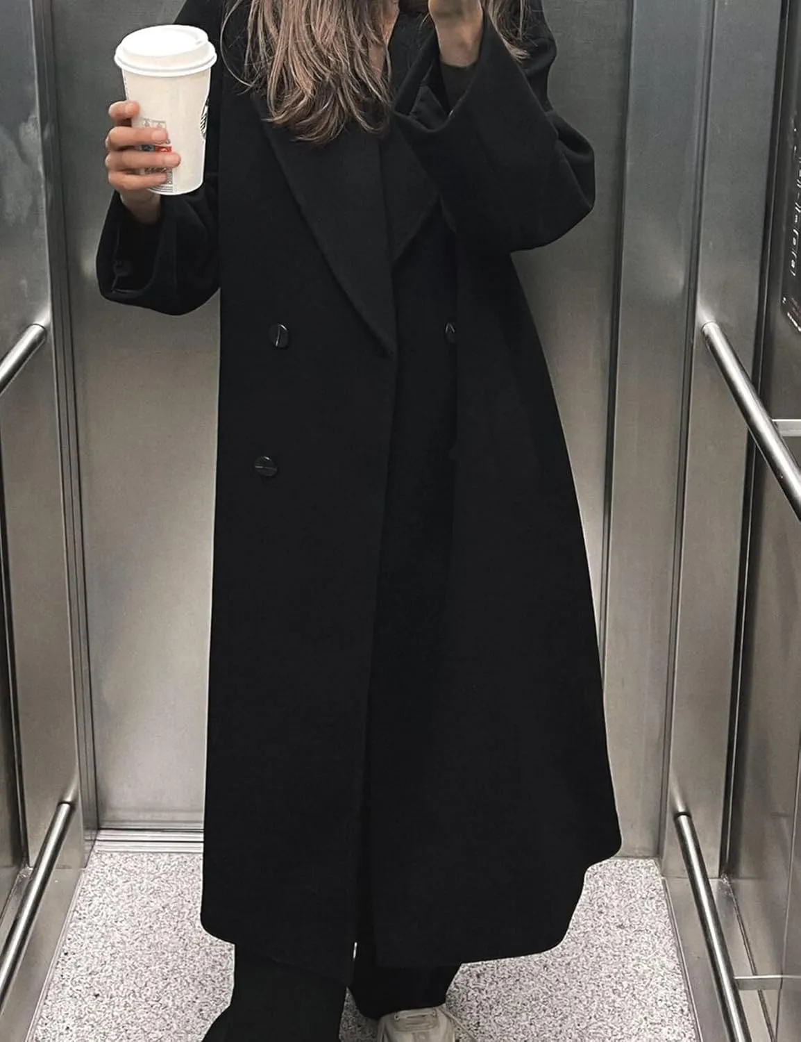 Gihuo Women's Notched Collar Wool Blend Pea Coat Winter Double Breasted Trench Coat Long Oversized Button Down Overcoats