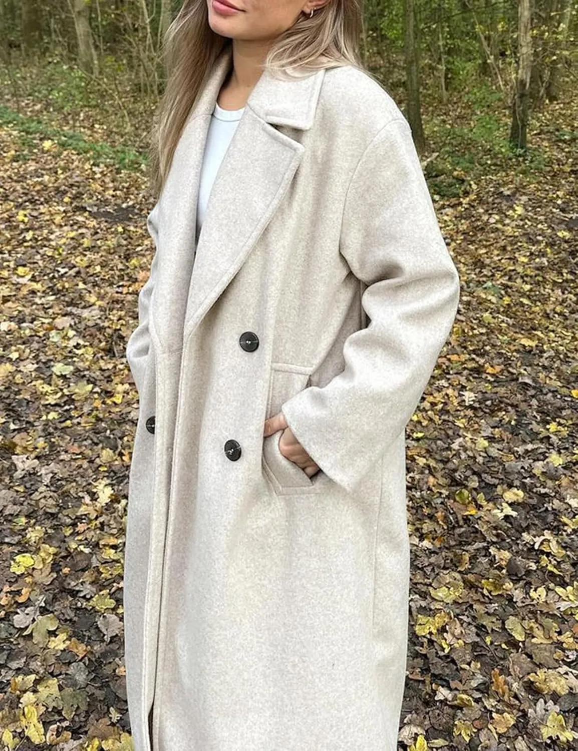 Gihuo Women's Notched Collar Wool Blend Pea Coat Winter Double Breasted Trench Coat Long Oversized Button Down Overcoats