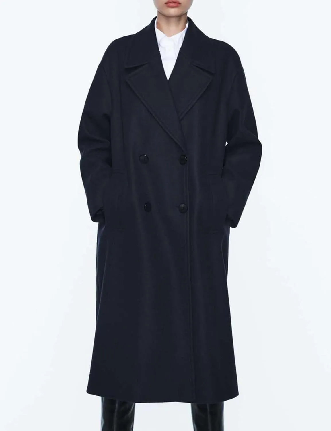 Gihuo Women's Notched Collar Wool Blend Pea Coat Winter Double Breasted Trench Coat Long Oversized Button Down Overcoats