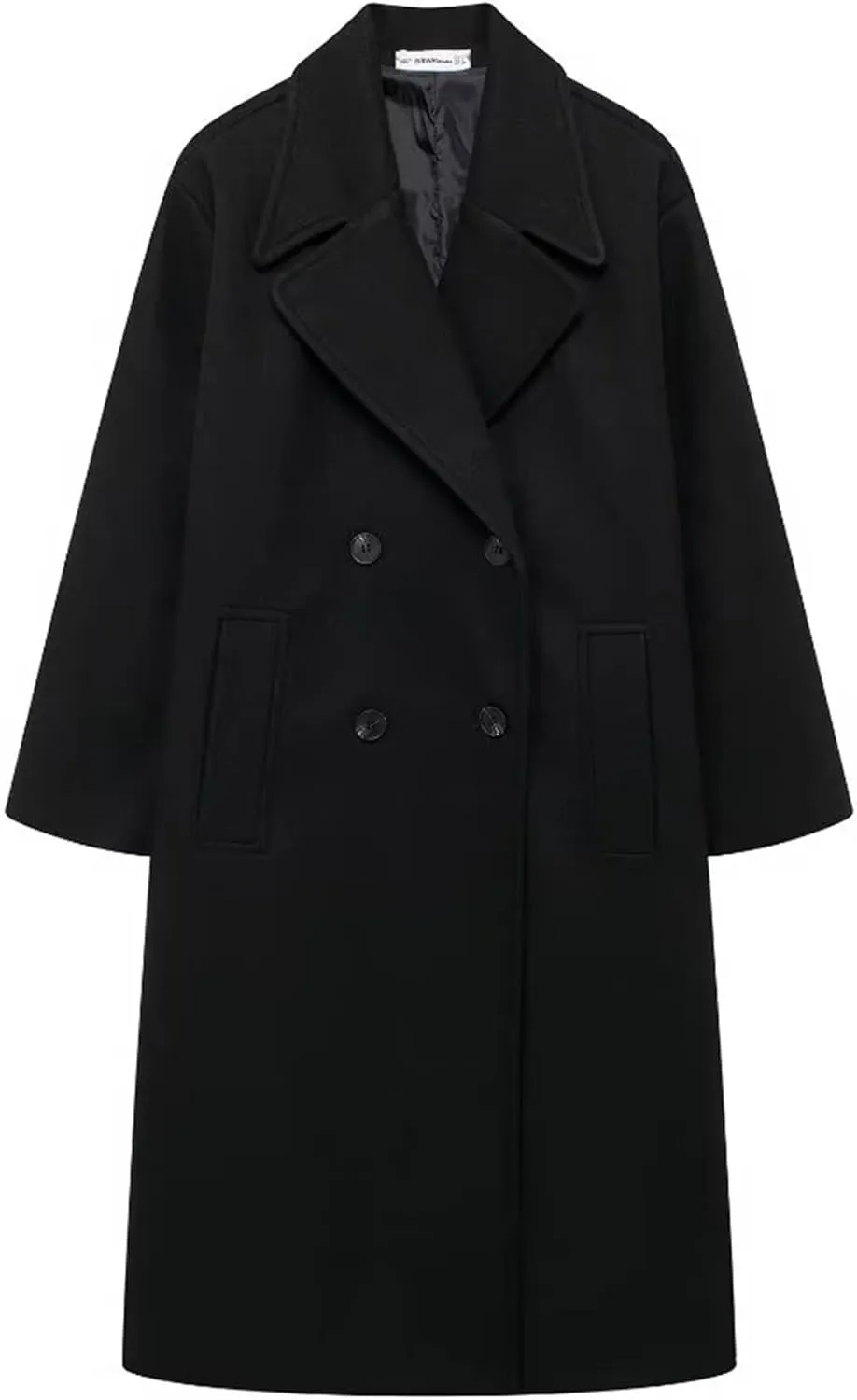 Gihuo Women's Notched Collar Wool Blend Pea Coat Winter Double Breasted Trench Coat Long Oversized Button Down Overcoats