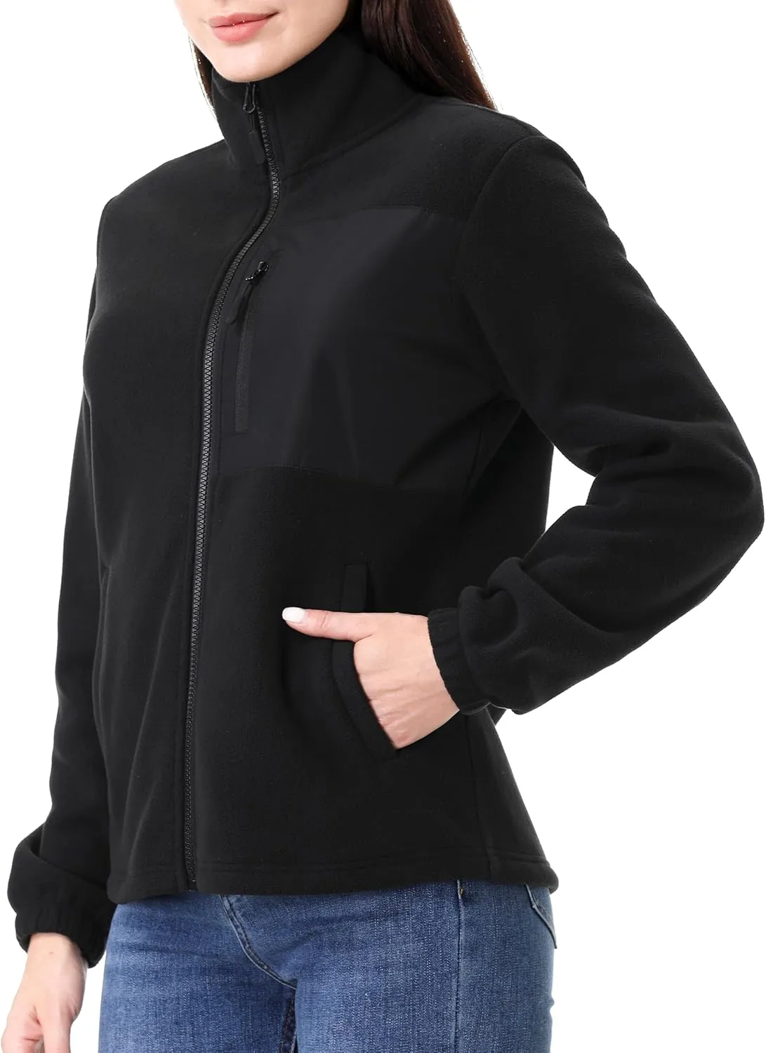 GIMECEN Women's Full Zip Soft Polar Fleece Jacket Outdoor Recreation Coat with Pockets Long-Sleeve Comfortable Outerwear