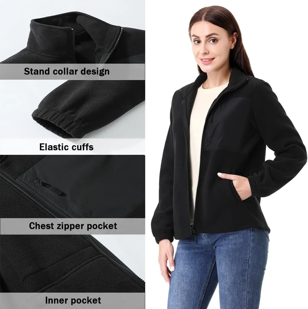 GIMECEN Women's Full Zip Soft Polar Fleece Jacket Outdoor Recreation Coat with Pockets Long-Sleeve Comfortable Outerwear