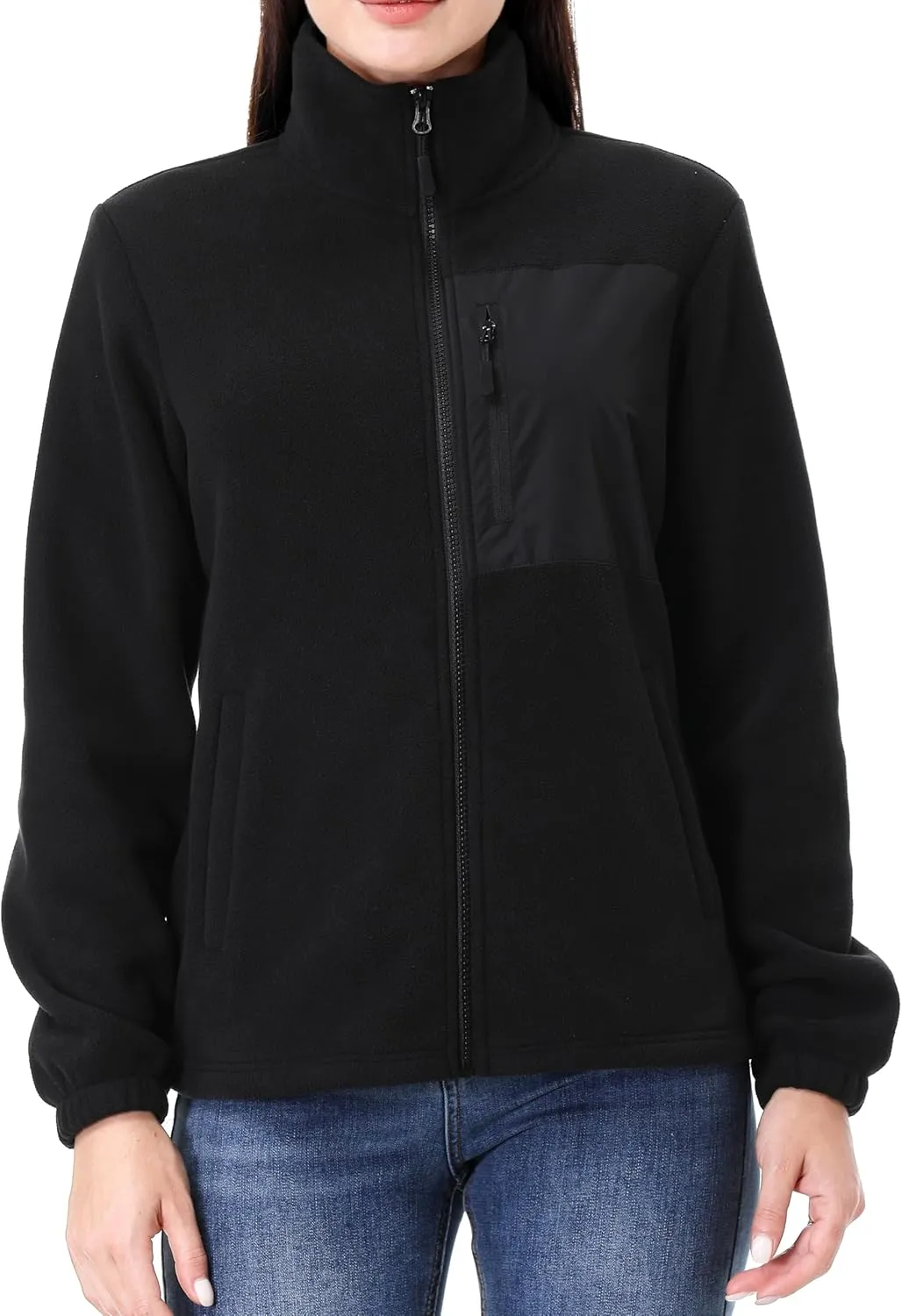 GIMECEN Women's Full Zip Soft Polar Fleece Jacket Outdoor Recreation Coat with Pockets Long-Sleeve Comfortable Outerwear