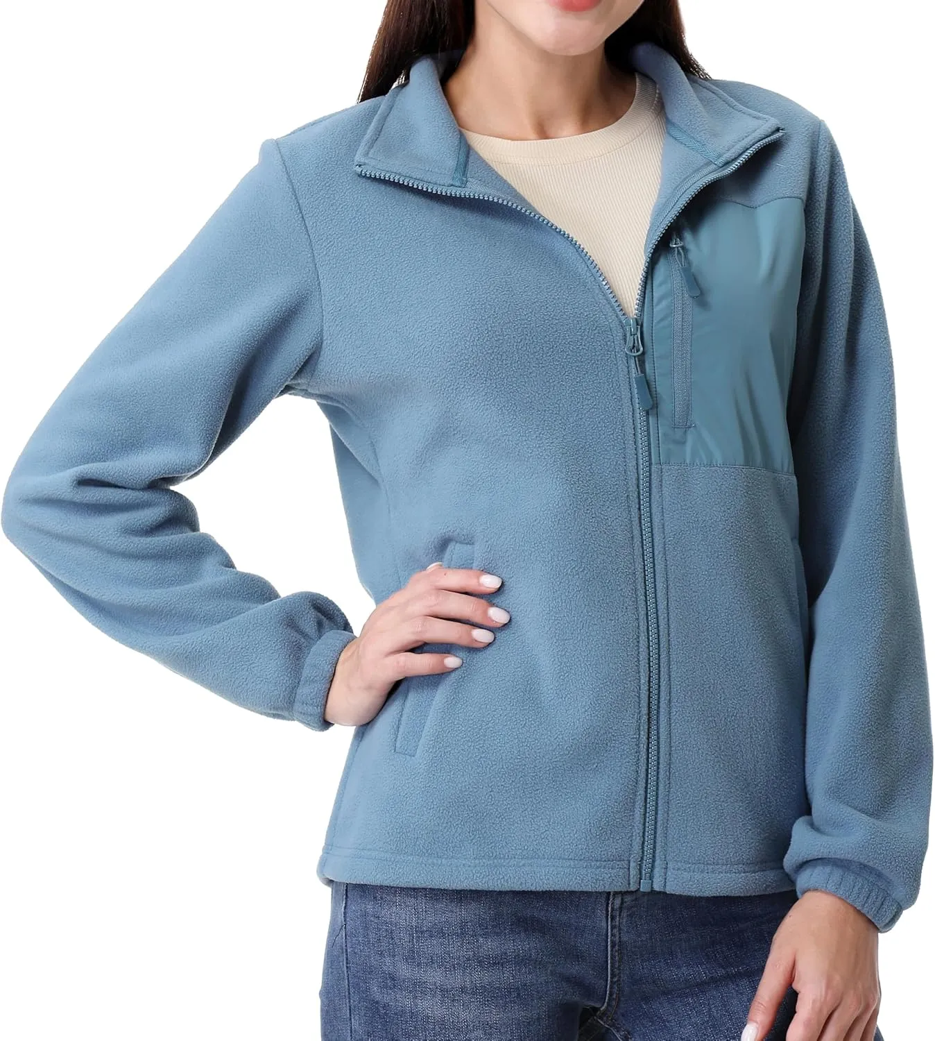 GIMECEN Women's Full Zip Soft Polar Fleece Jacket Outdoor Recreation Coat with Pockets Long-Sleeve Comfortable Outerwear
