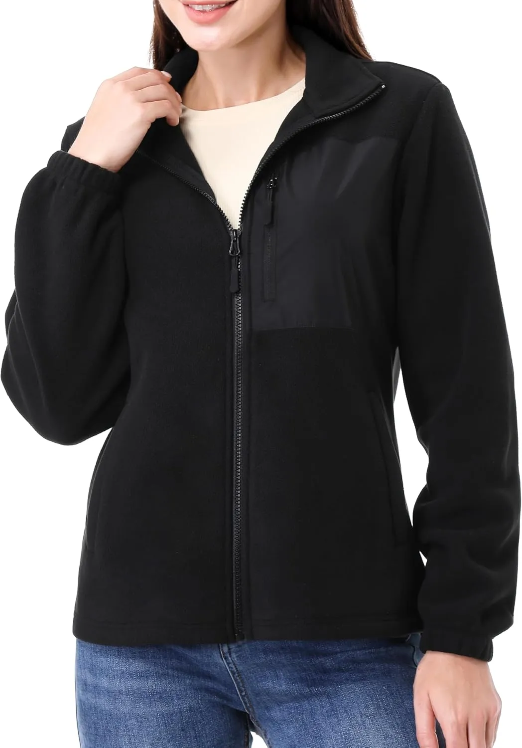 GIMECEN Women's Full Zip Soft Polar Fleece Jacket Outdoor Recreation Coat with Pockets Long-Sleeve Comfortable Outerwear