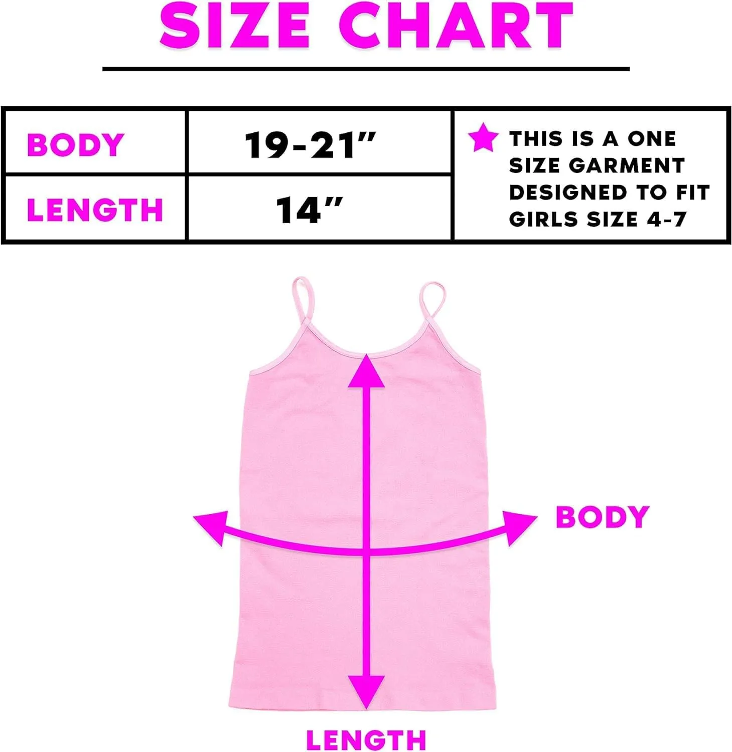 Girls Full Sleeveless Camisole Tank Tops  Stretch Undershirts Cami Comfortable Camis (One Size Fits Ages 4-7)
