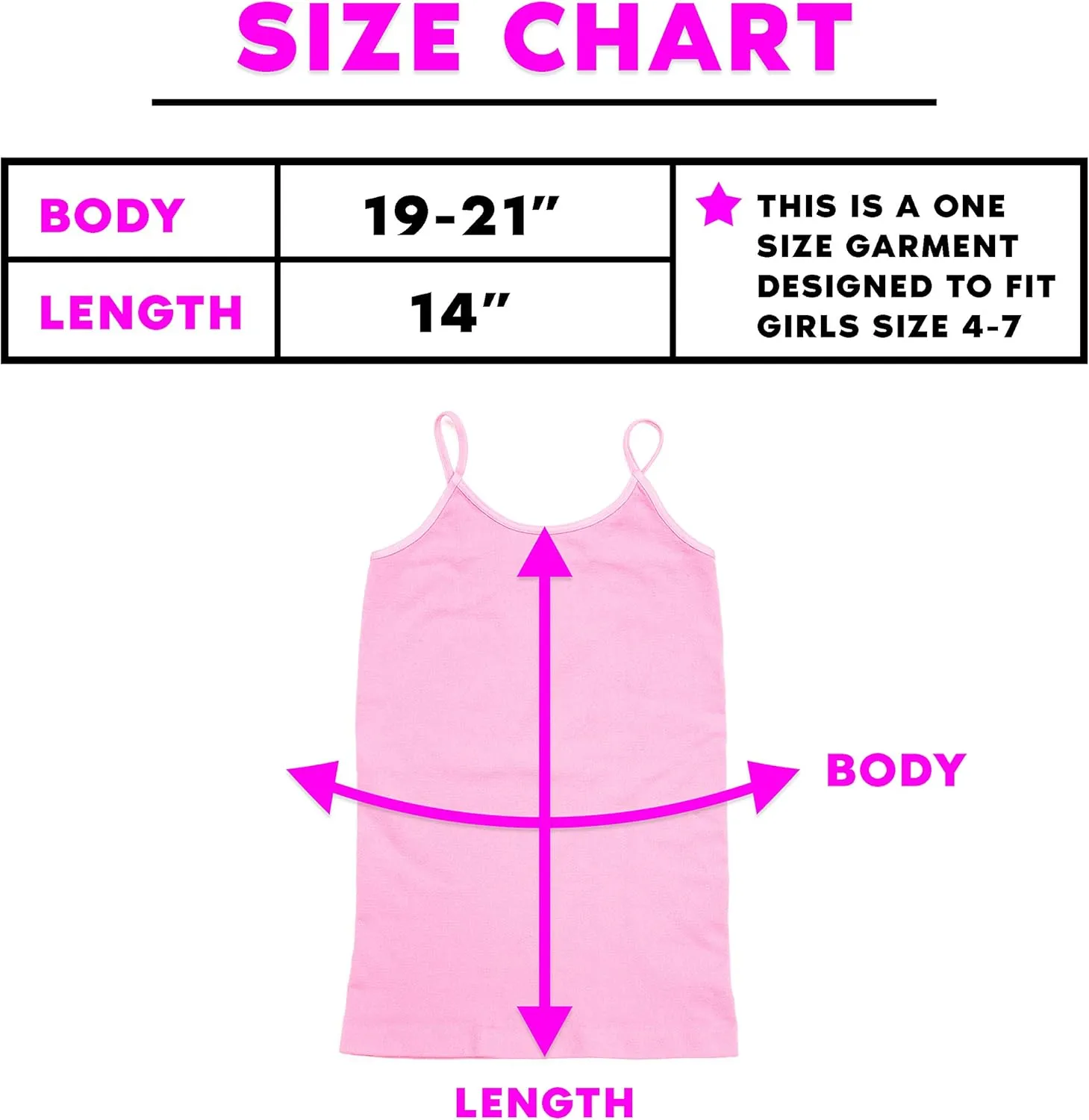 Girls Full Sleeveless Camisole Tank Tops  Stretch Undershirts Cami Comfortable Camis (One Size Fits Ages 4-7)