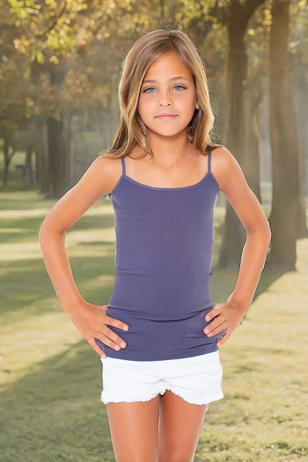 Girls Full Sleeveless Camisole Tank Tops  Stretch Undershirts Comfortable Camis (One Size Fits Ages 10-14)