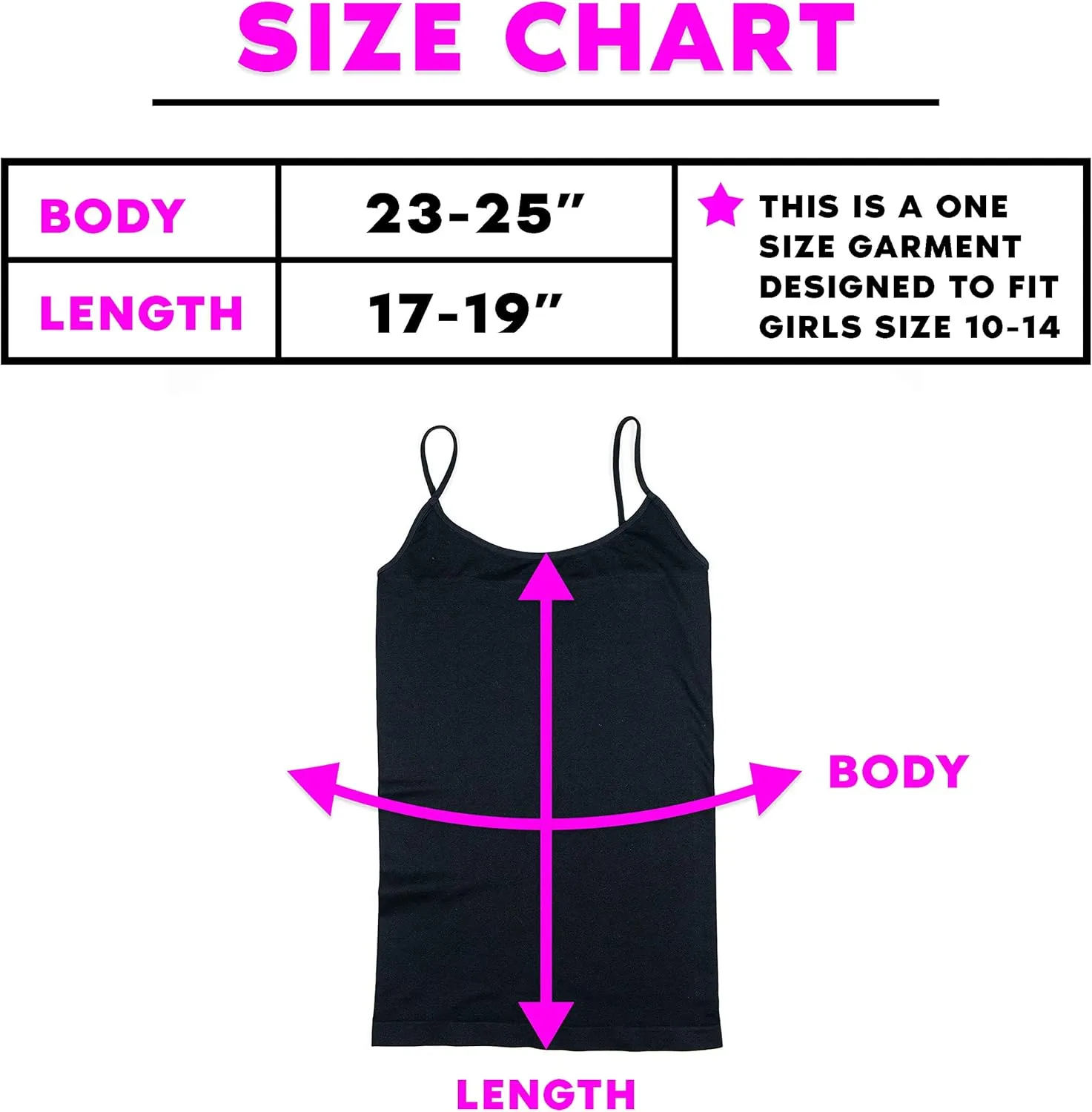 Girls Full Sleeveless Camisole Tank Tops  Stretch Undershirts Comfortable Camis (One Size Fits Ages 10-14)