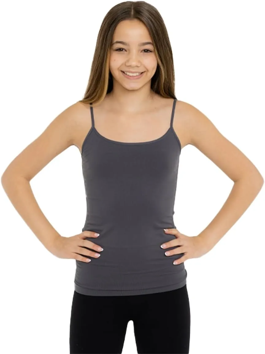 Girls Full Sleeveless Camisole Tank Tops  Stretch Undershirts Comfortable Camis (One Size Fits Ages 10-14)