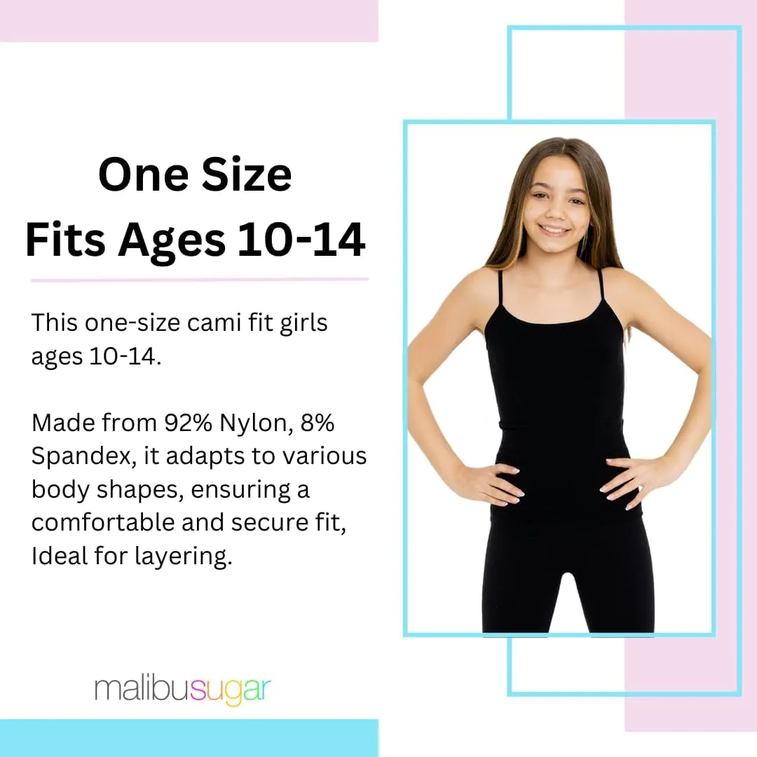 Girls Full Sleeveless Camisole Tank Tops  Stretch Undershirts Comfortable Camis (One Size Fits Ages 10-14)