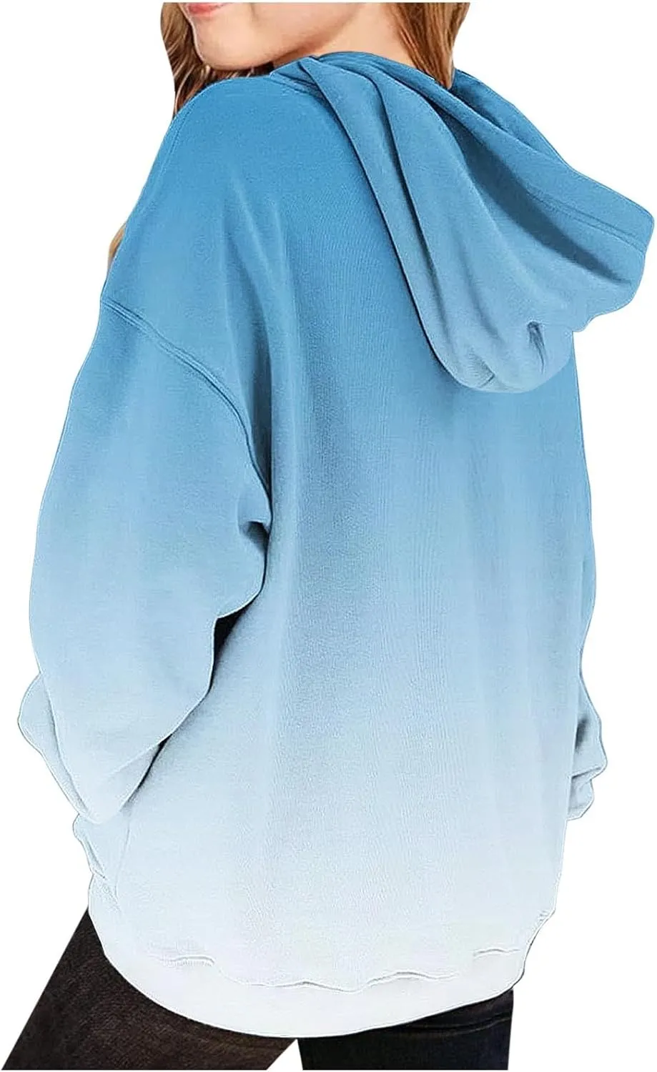 Girls Oversized Hoodie Shirts Dressy Casual Long Sleeve Gradient Color Hooded Pullover Tops Loose Kids Preppy Clothes