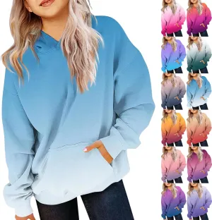 Girls Oversized Hoodie Shirts Dressy Casual Long Sleeve Gradient Color Hooded Pullover Tops Loose Kids Preppy Clothes