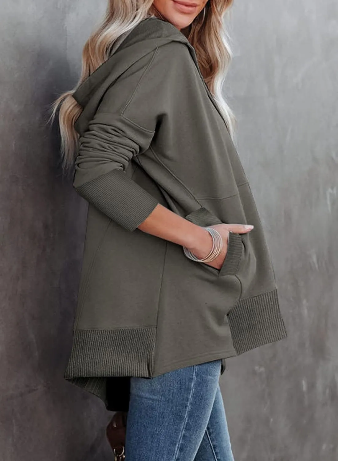 GLIENST Womens Casual Tunic Button Down V Neck Hoodies Oversized Pullover Sweatshirts Hooded Tops with Pockets