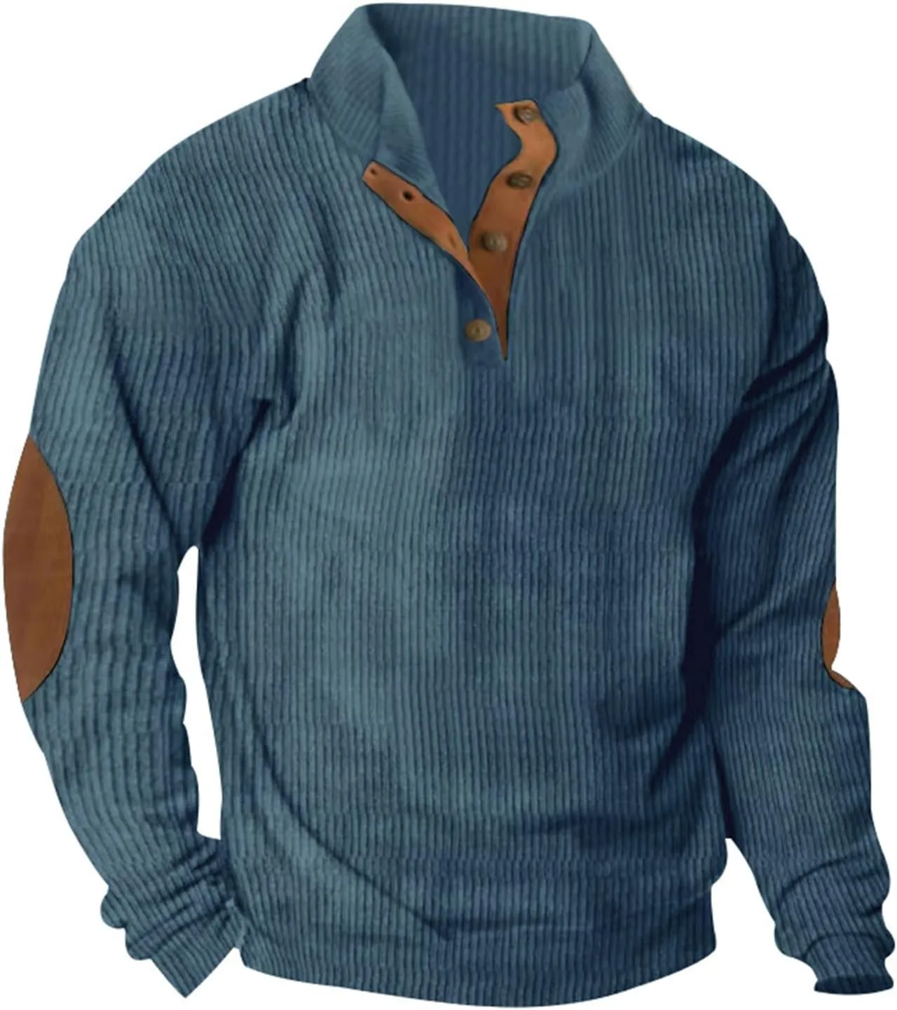 GOFULY Quilted Sweatshirts For Men Corduroy Henley Button Jacket Lightweight Lapel Collar Pullover Long Sleeve Baggy Sweater