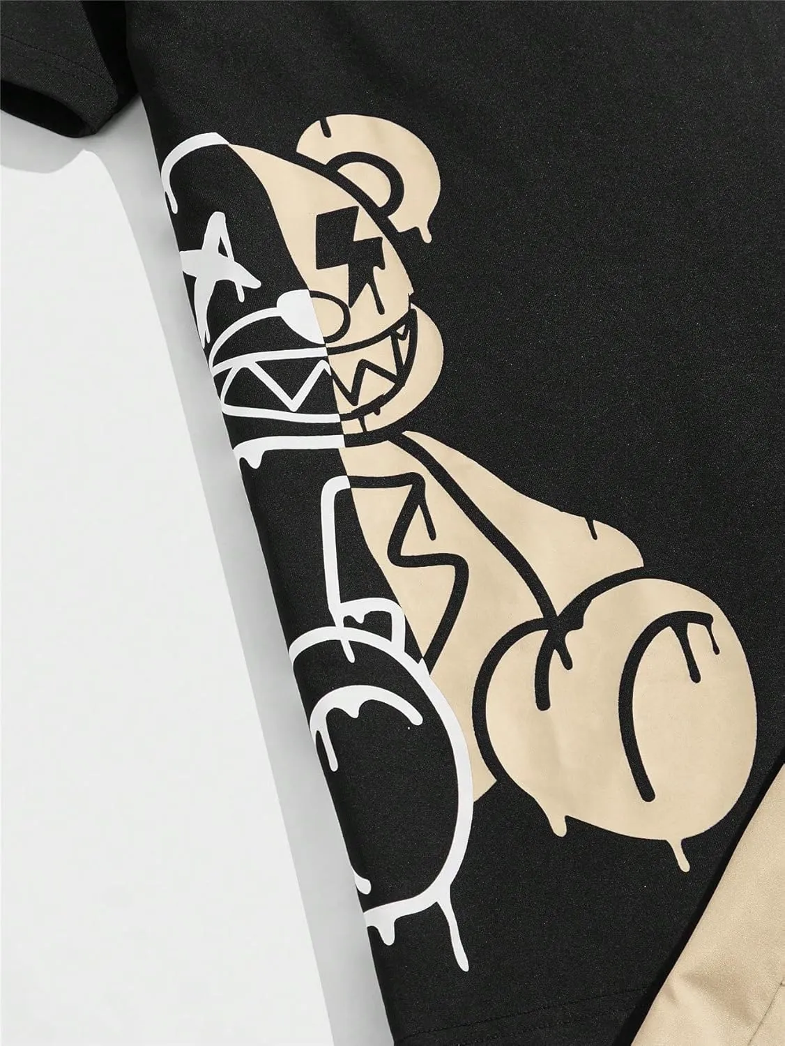 GORGLITTER Men's Letter Graphic Print T Shirts Short Sleeve Top & Shorts Casual Two Piece Sets