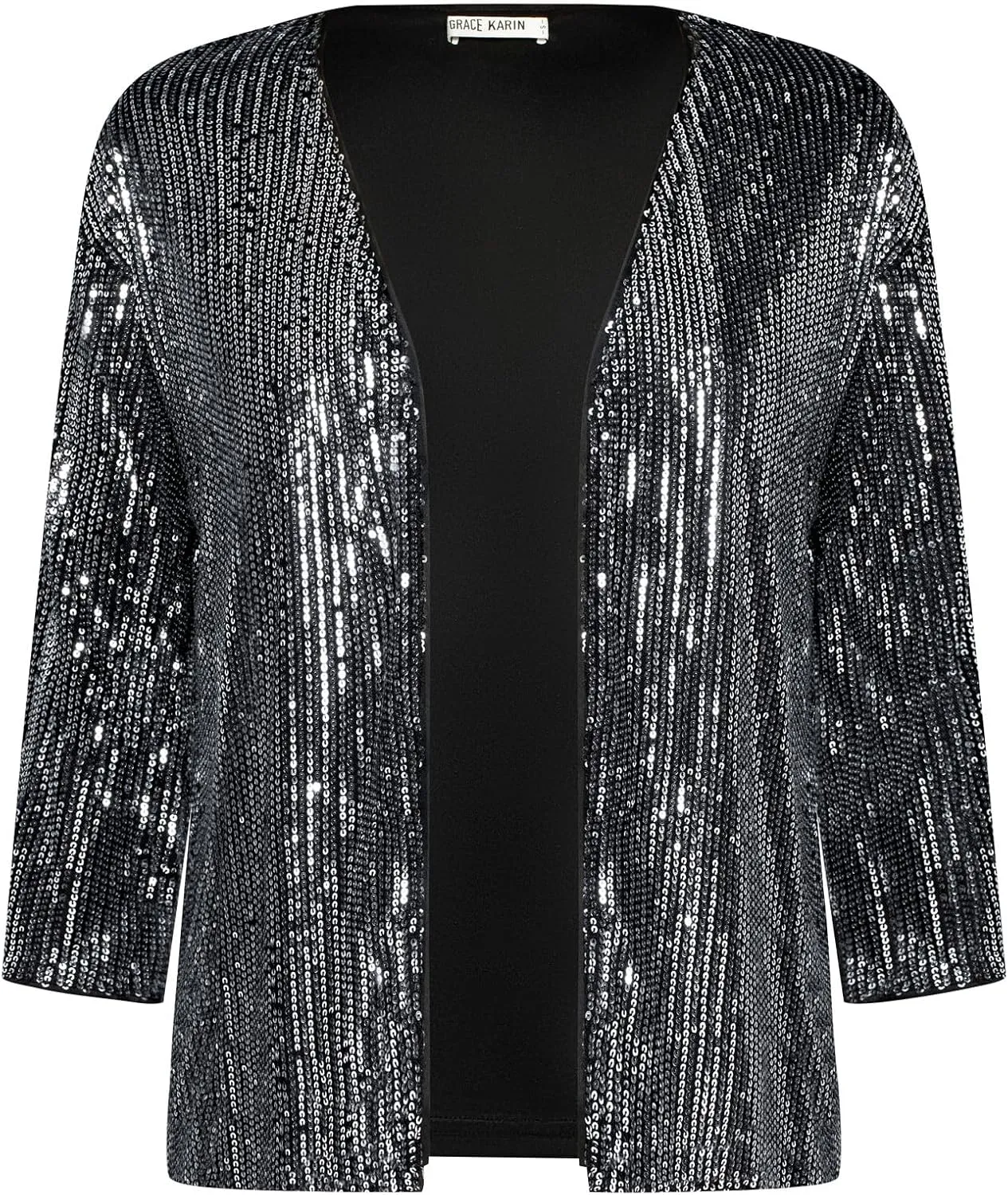 GRACE KARIN 2024 Women's 3/4 Sleeve Sequin Jackets Open Front Sequin Cardigan Sweaters Blazer S-2XL