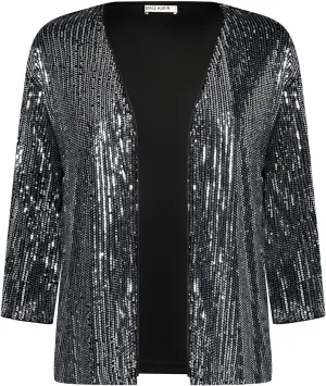 GRACE KARIN 2024 Women's 3/4 Sleeve Sequin Jackets Open Front Sequin Cardigan Sweaters Blazer S-2XL