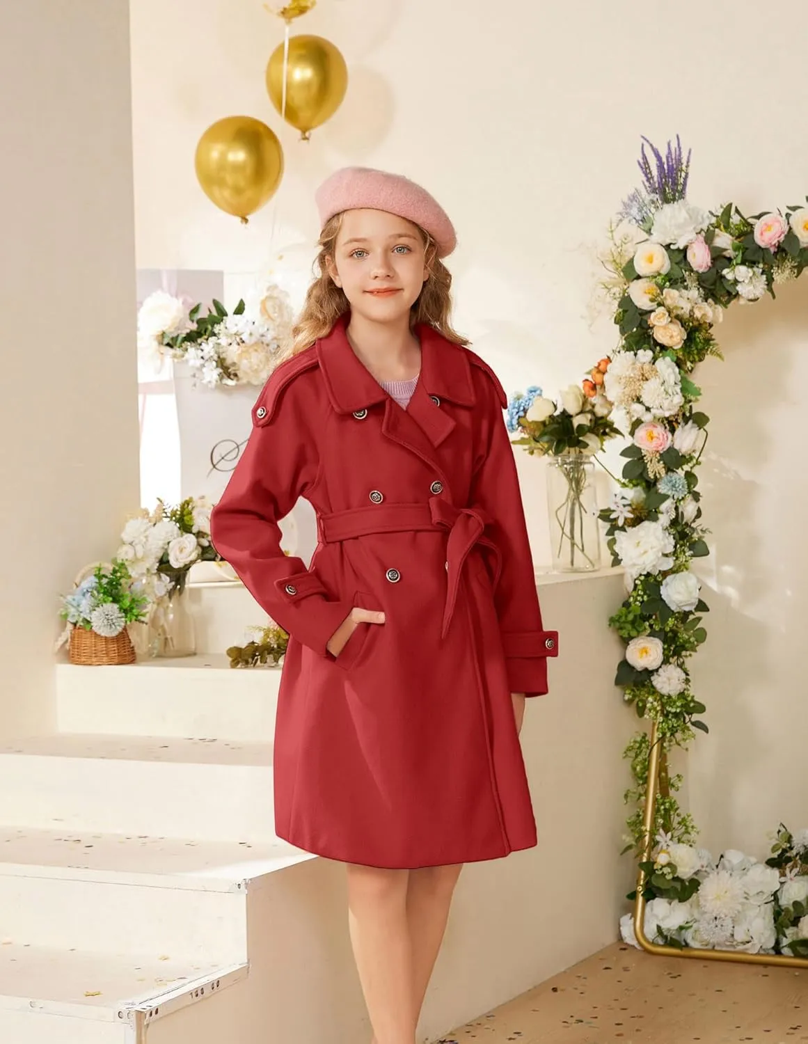 GRACE KARIN Girls Dress Coat Lapel Blend Winter Kids Jackets Coat Size 5-12