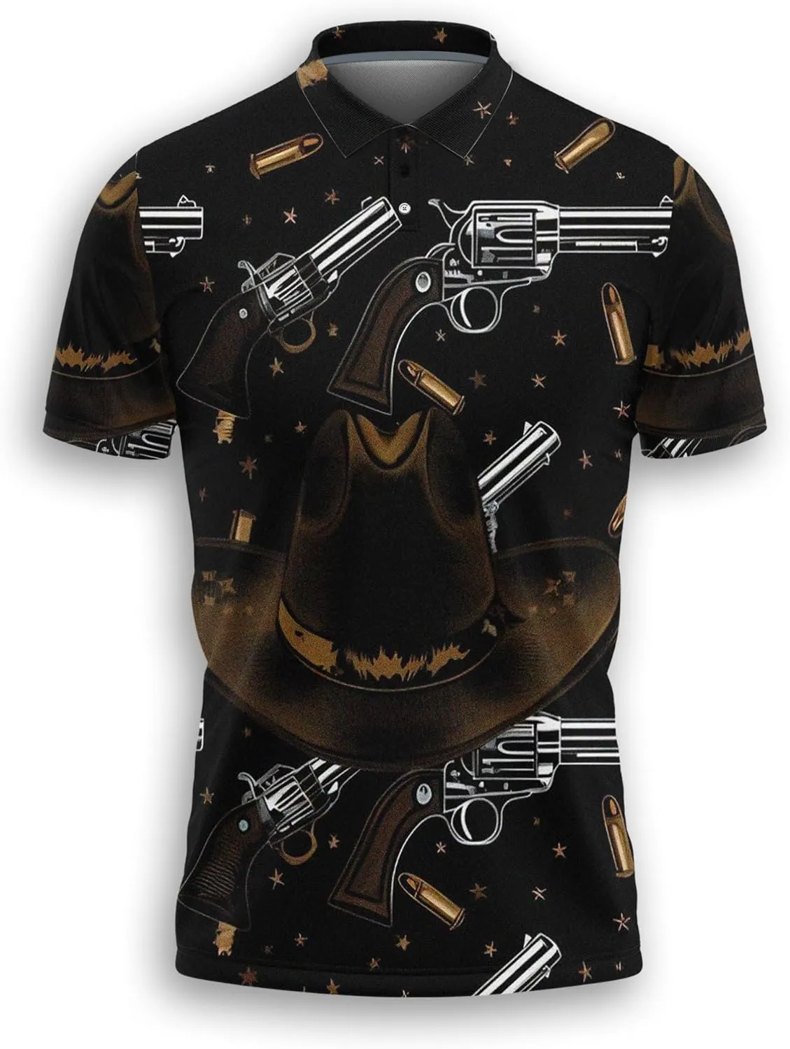 Gun Polo Shirts for Men - Short Sleeve Golf Shirts Gun Lover Mens Polo T-Shirt Casual Style 01